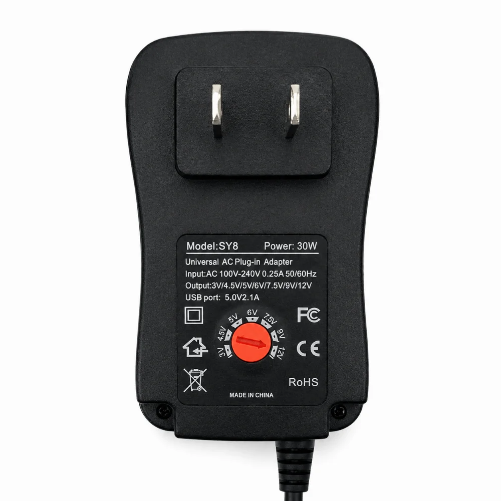with USB Port Multifunctional 30W Universal Power Adapter 3V-12V Adjustable Output for US Plug Voltage Adjustable Adapter