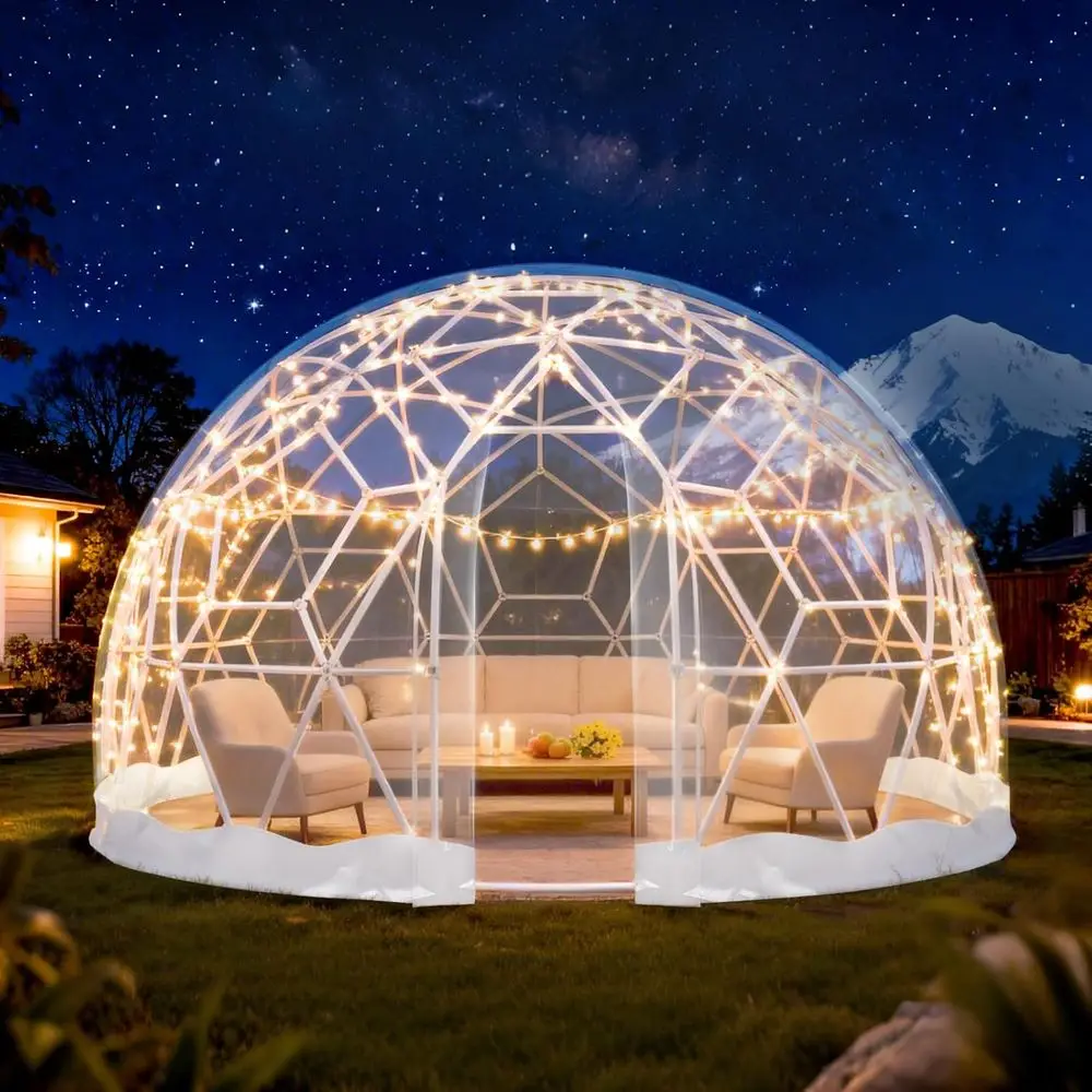 

Dome Tent 12*7.2FT, 360° View Geodesic Dome Greenhouse with PVC Clear Cover, Waterproof Garden Bubble Dome Tent House with 2 x 1