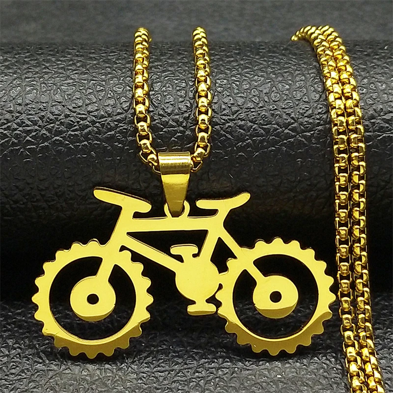 Trendy Fahrrad Anhänger Halskette Für Frauen Männer Edelstahl Gold Silber Farbe Männlichen Hiphop Geometrische Fahrrad Radfahren Kette Schmuck – Detail 5