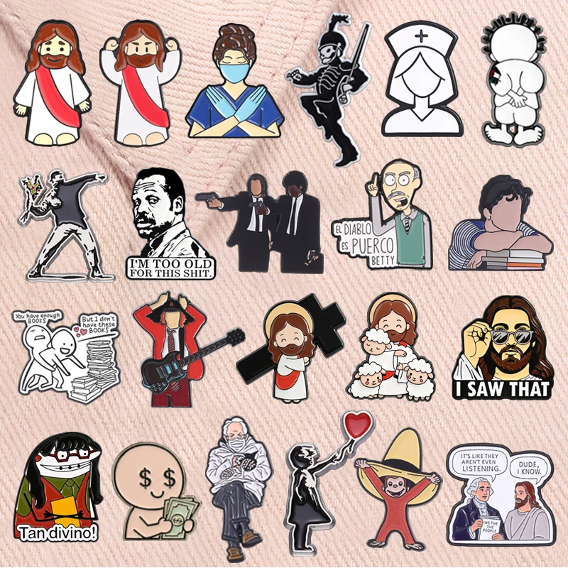 Action Comedy Character Enamel Pins Jesus Christian-themed Rock Band Black Parade Skeleton Brooches Lapel Badges Jewelry Gifts