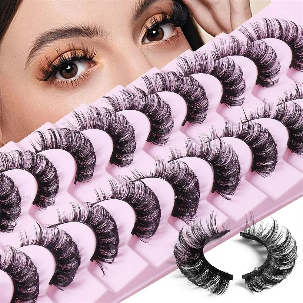 10 Pairs Russian Strip Lashes DD Curl False Eyelashes Fluffy Wispy Fake Lashes Pack