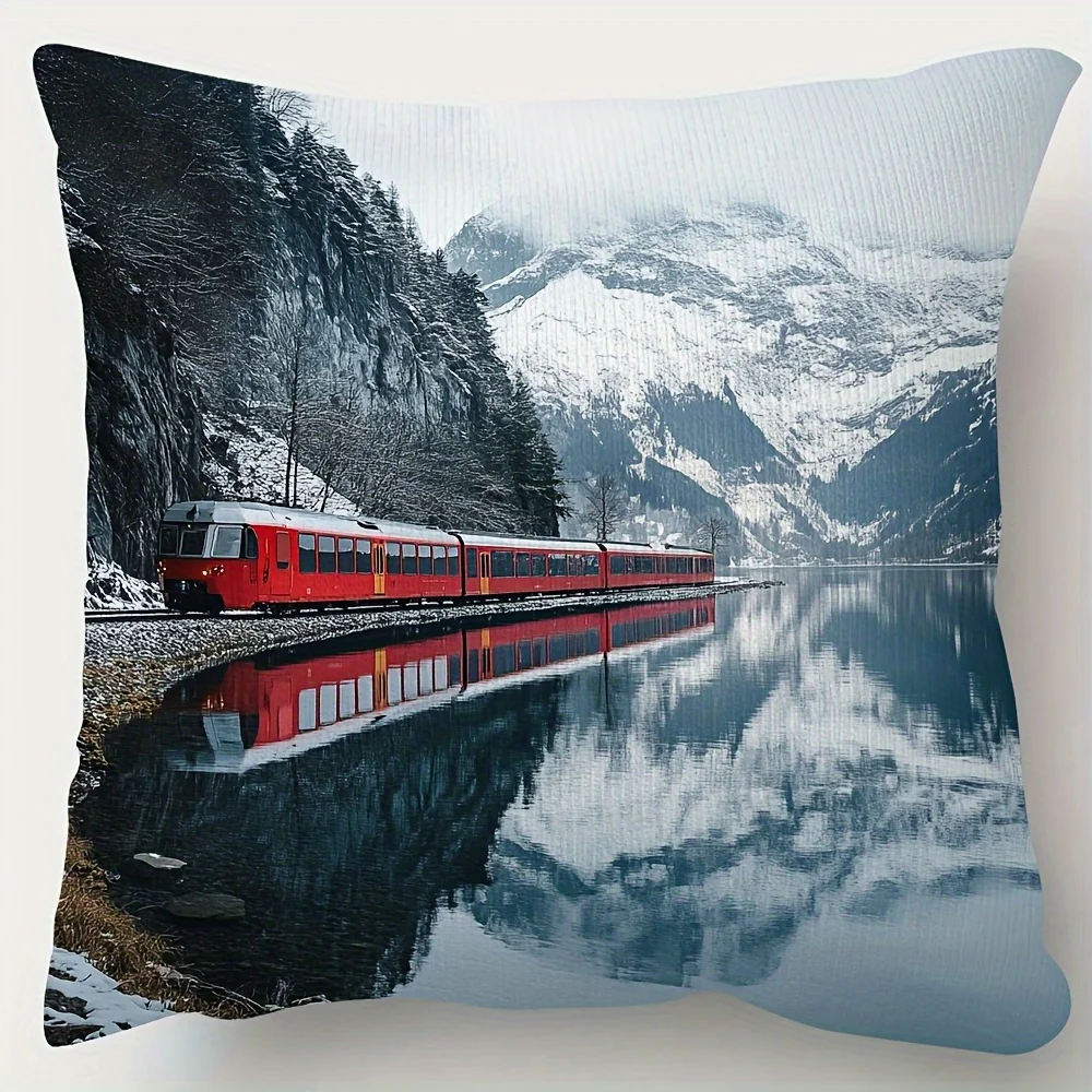 Double Sided Swiss Landscape Scenic Train Pattern Decorative Throw Pillow Case Traditional Art Cushion Cover for Sofa Home Decor
