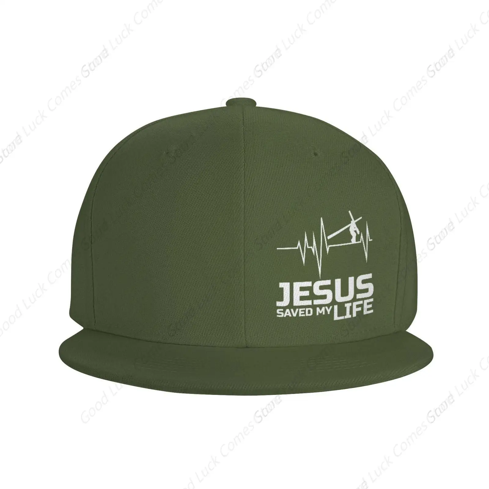 Christian Jesus Saved My Life Hats for Men Women Flat Bill Brim Dad Hats Adjustable Moss Green Fashion Baseball Cap