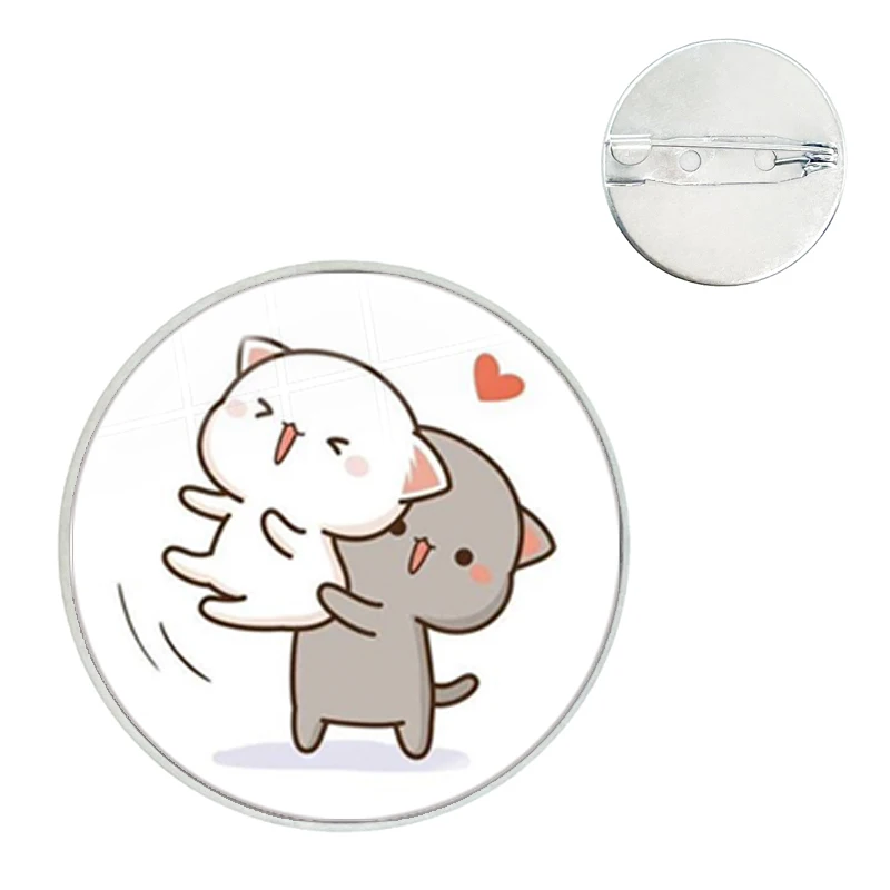 Net Red Cute Couple Mitao Cat Cartoon Brooch Pins Badge Photo Glass Gems Metal Pin For Clothes Hat Accessories