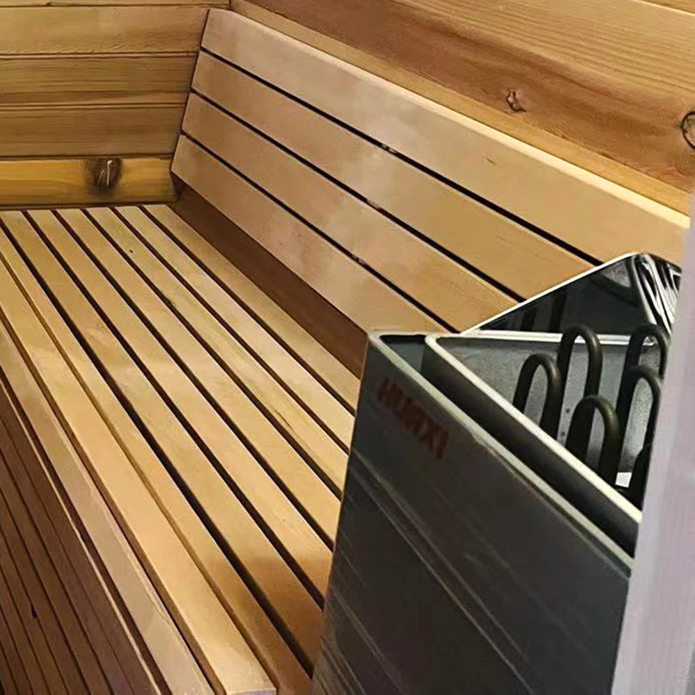 Traditional Outdoor Sauna House, Large 4-8 Person Red Cedar Solid Wood Sauna Room, Premium Wet Steam Bath Wooden Cabin