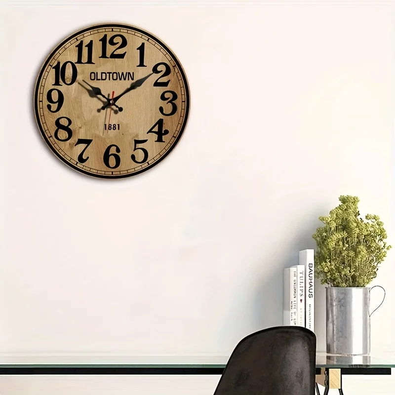1pc Round Wall Clock, 1881 Vintage Wooden Clock, Nostalgic Style Decoration, Silent And Non-Ticking, Suitable for Home And Holiday Decor, Gift