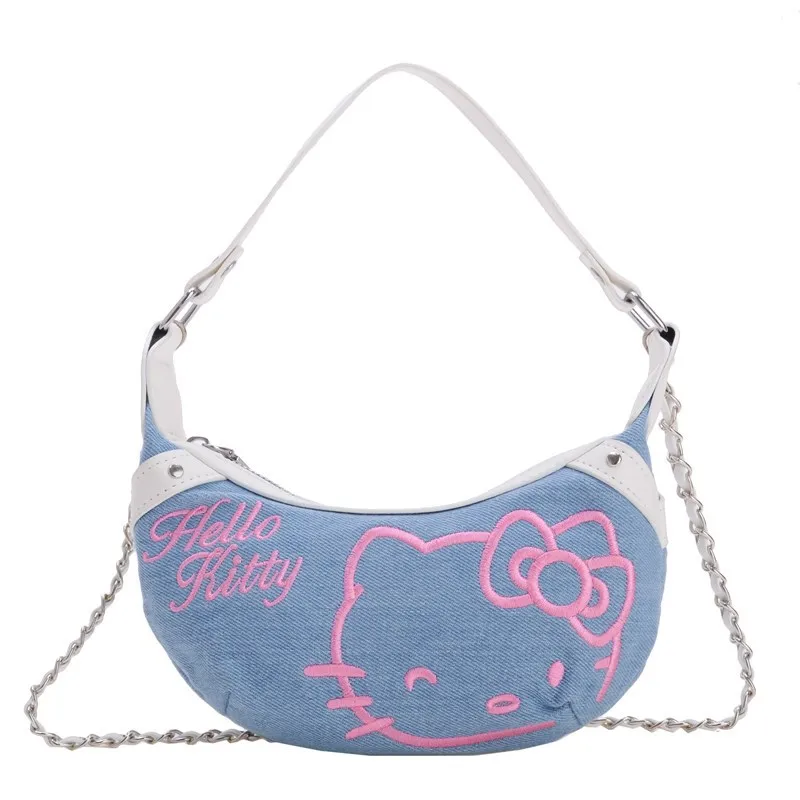 Sanrio Anime Hello Kitty Denim Dumpling Bag Large Capacity Girls Crossbody Bag Cartoon Coin Purse Shoulder Two Dimensions Bag