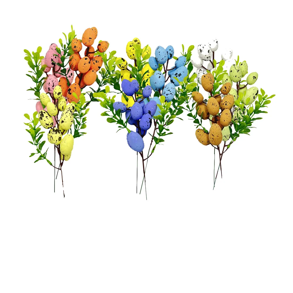 

2024 Easter DIY Home Spring Supplies Easter Egg Cuttings Artificial Flowers Branch Colorful Painting Foam Bird Egg (3pcs/set）