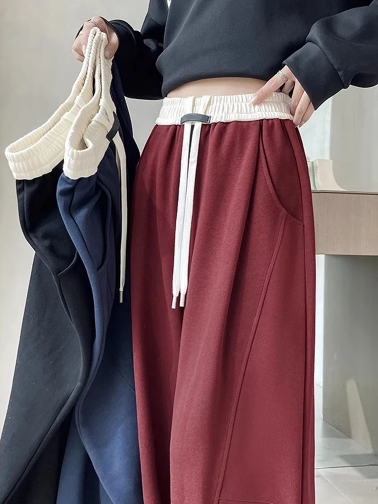 Fall/Winter 2024 New Korean retro plus velvet padded women's wide-leg pants high waist loose Harajuku Joker casual sweatpants