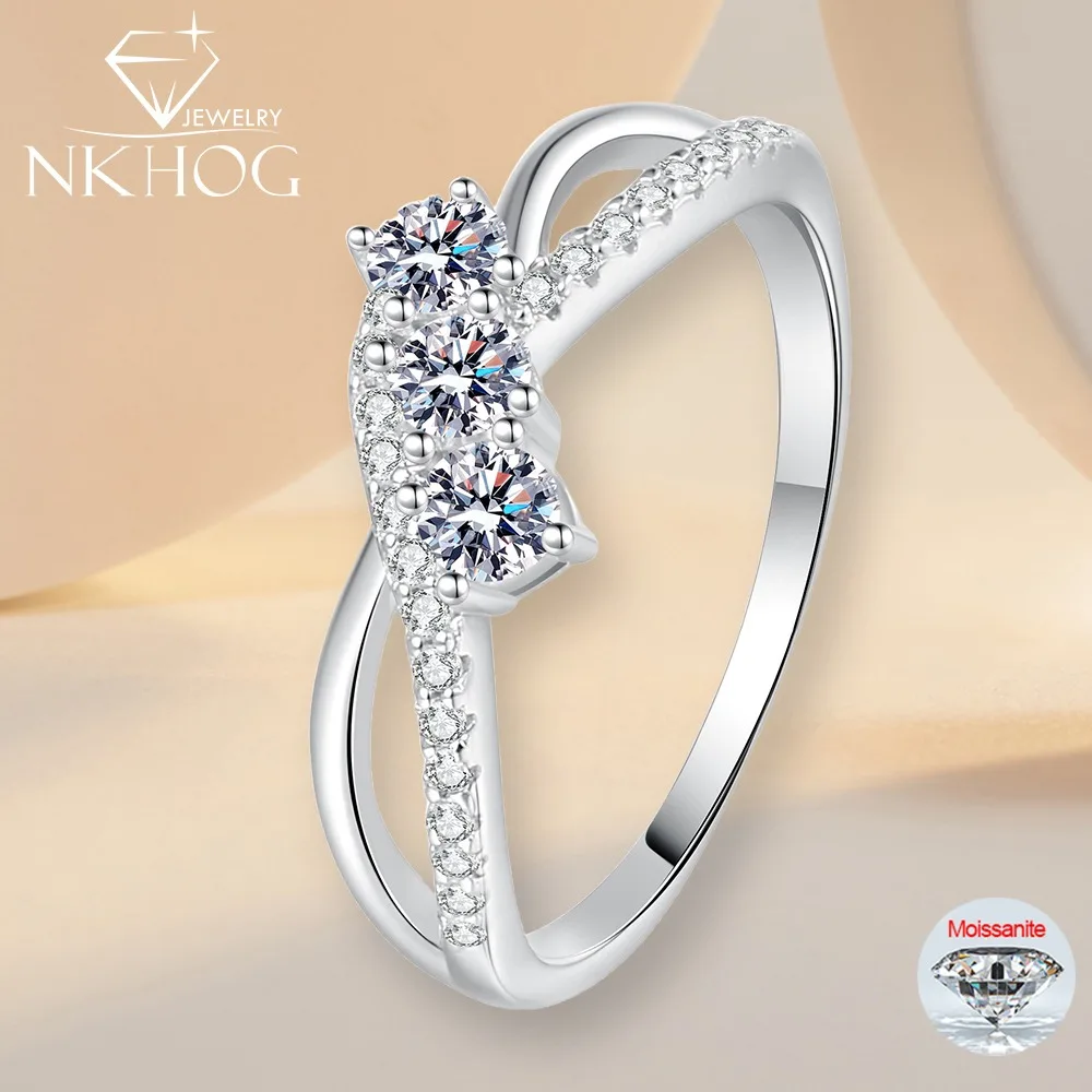 

NKHOG Full GRA Certified Moissanite Rings For Women 925 Sterling Silver Double Line Design Diamond Band 18K Plated Fine Jewelry