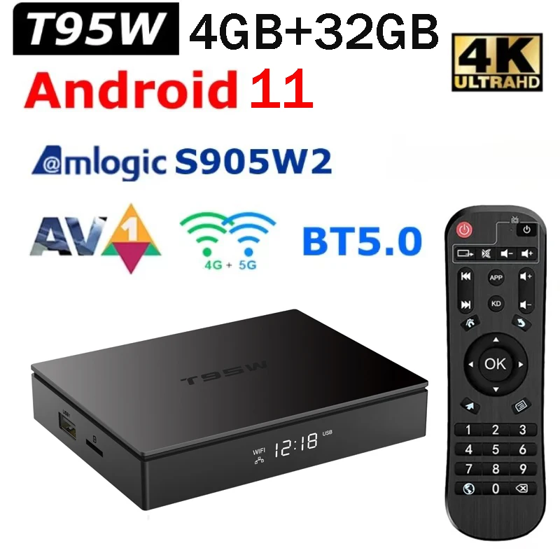 

T95W Smart TV BOX Android 11.0 Amlogic S905W2 Quad core Dual WIFI 4G 5G AV1 BT5.0 4K HD 4GB 32GB Media Player Set-top Box iptv