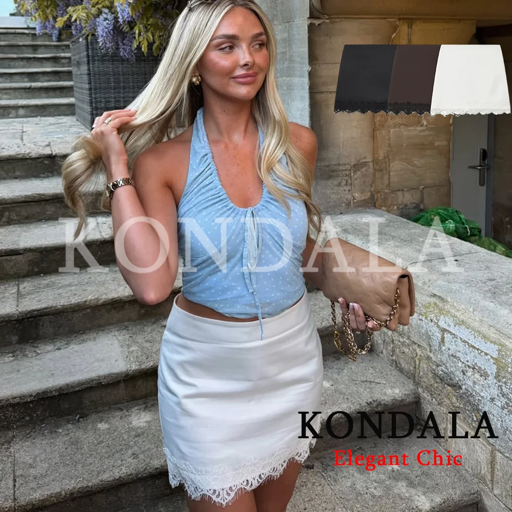 KONDALA Damen Trendiger Basic-Rock mit Spitzenbesatz, Eleganter Kurzrock, Frühjahr/Sommer 2026 Mode, Vielseitiger Mini-Shorts-Rock