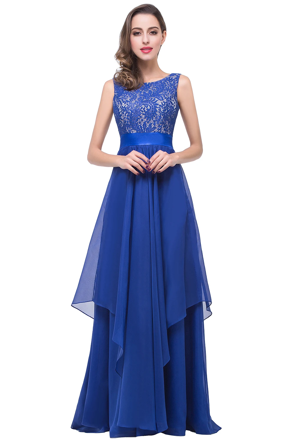 Prom Dress O-Neckline Illusion Lace Appqulies Corest Sleeveless Chiffon Skirt Long Maxi Gown Formal Occasion Gown