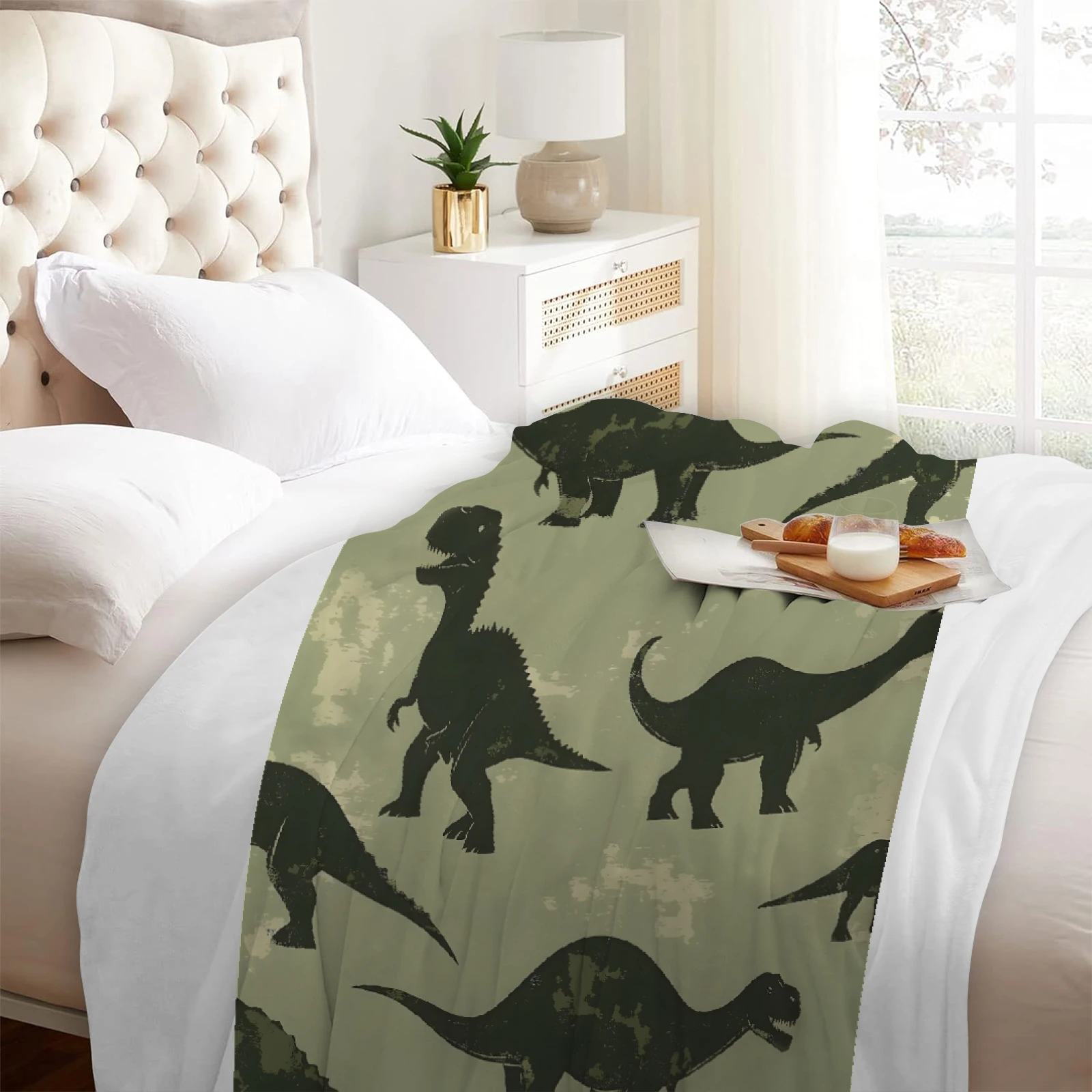 1 قطعة بطانية خضراء الديناصورات الجوراسية طباعة مريحة الفانيلا بطانية للمنزل غرفة المعيشة ديكور غرفة نوم هدية عيد ميلاد للبنين #4