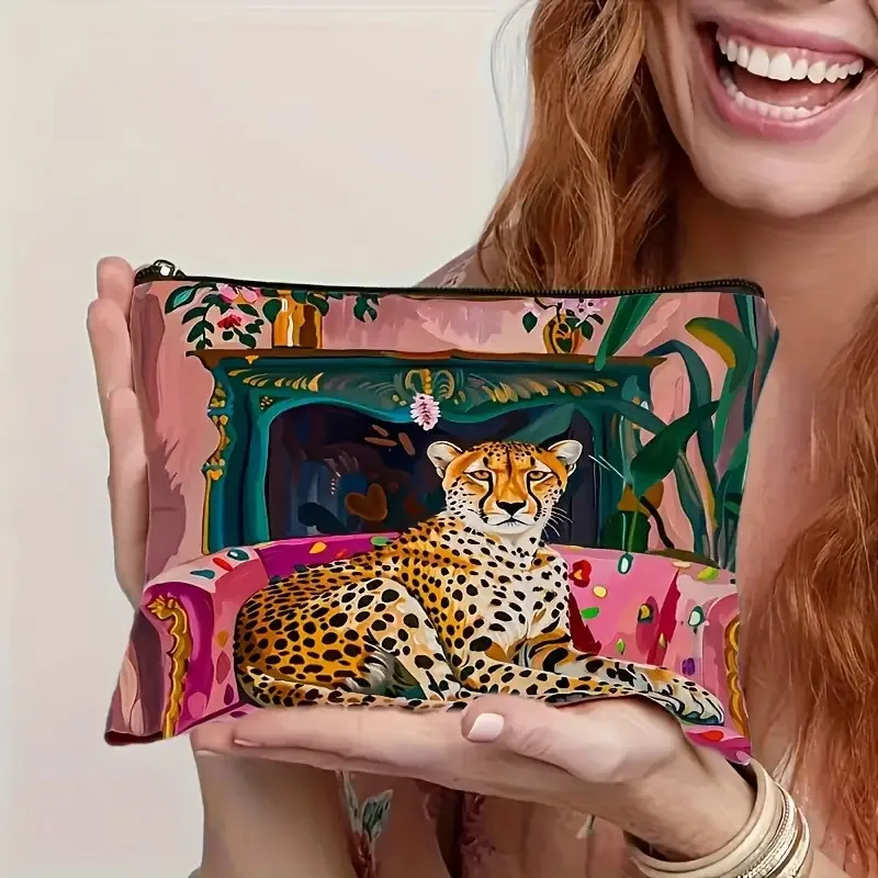 1pc Sofa Cheetah Print Makeup Bag,Reusable Cosmetic Pouch,Perfect for Daily,Travel,Makeup Storage,Artistic Gift for Style Lovers