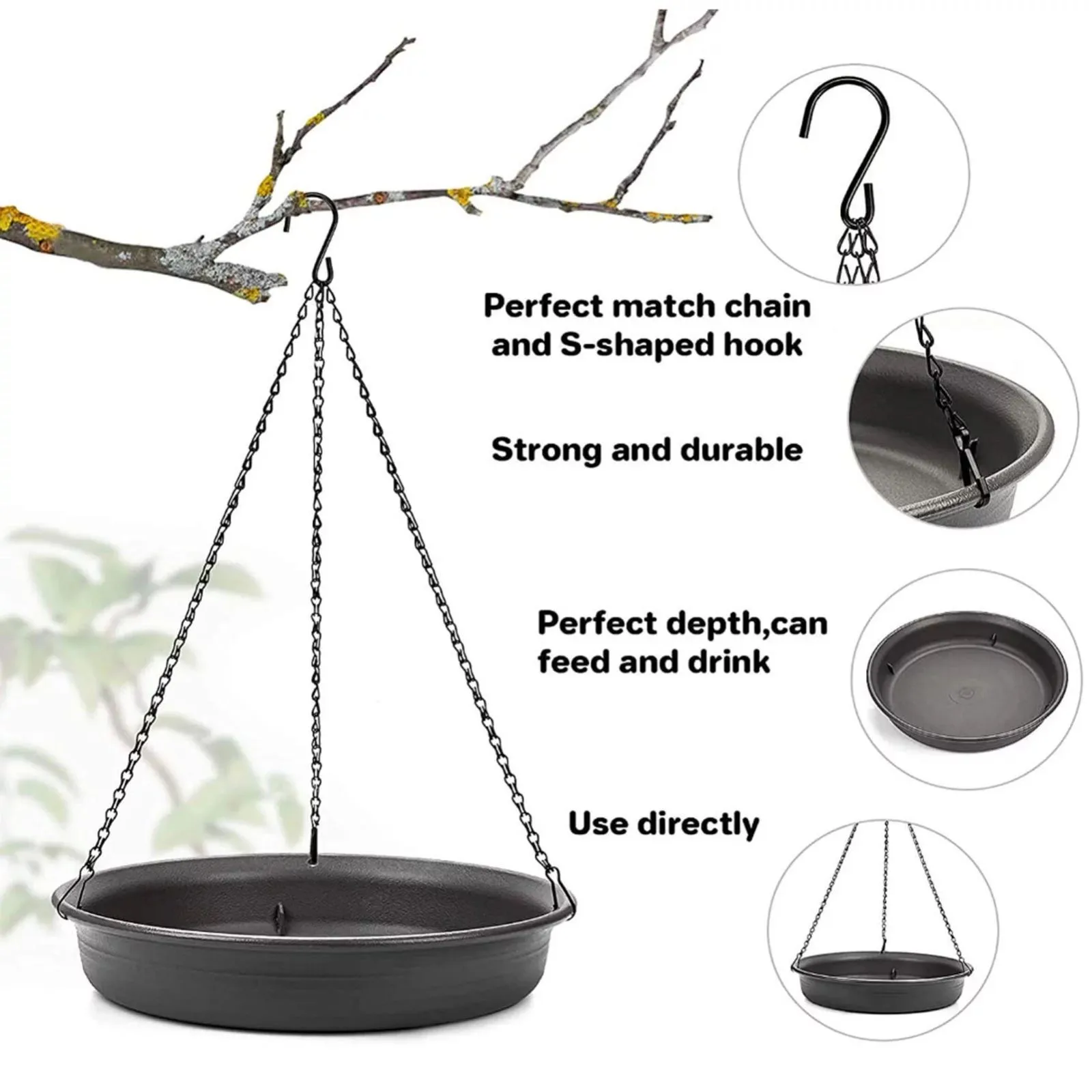 Bird Feeding Dish Tray Platform Feeder Bird Water Bowl Hanging Bird Bath for Outdoor Outside Patio Parrot Tree Decoration