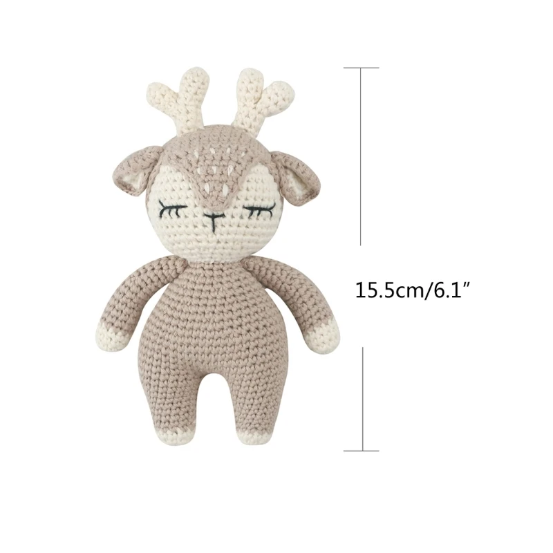 Crochet Sleepy Deer Toy for Baby First Stuffed Animal Friend Sleeping Newborn Photo Prop Christmas Gift