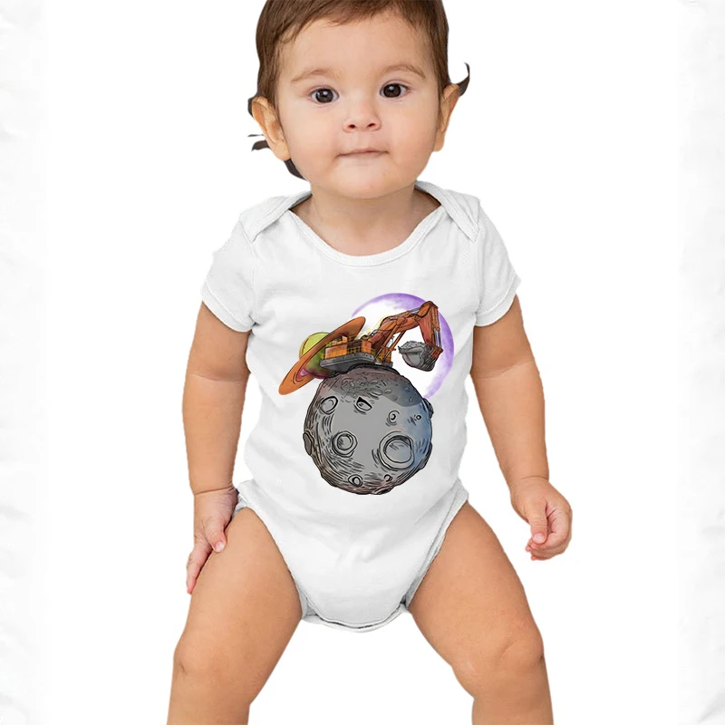 

Baby Clothes Planet Excavator Print Boy Girl Cotton Romper Summer Short Sleeve Funny Excavator One Pieces Newborn Bodysuits