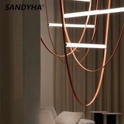 SANDYHA Lampadario Soffitto Moderno Lampe Home Decor Lampara Techo Belt prosta konstrukcja lampa Led do żyrandoli do salonu