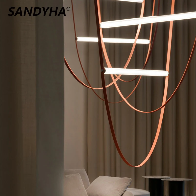 SANDYHA Lampadario Soffitto Moderno Lampe Home Decor Lampara Techo Belt Simple Design Led Light Lamp for Living Room Chandeliers