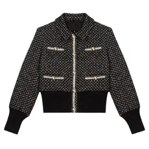 

Autumn Tweed Plaid Coat Women's Lapel Short Jacket