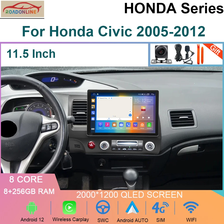 

11.5Inch Android 12 For Honda Civic 2005-2012 Car Radio Multimedia Video Player 4G Wireless Carplay GPS Navigation Head Unit