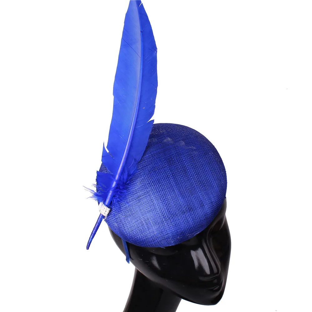 4-Layer Sinamay Fascinators Hat Women Ladies Wedding Dinner Party Hair Top Hats with Single Feather Headwear