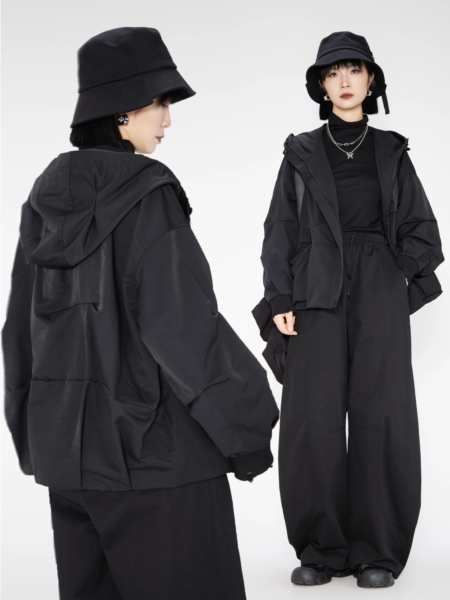 

Куртка-худи женская Bookru 2026 весна-осень, повседневная, свободного кроя, с плиссировкой, из смесового полиэстера и хлопка, для ежедневной носки