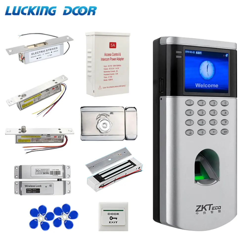 DIY 125khz Time Attendance Record Machine RFID Door Access Control System Kits with 12V Power, NO NC Lock, Door Bell,Exit Button