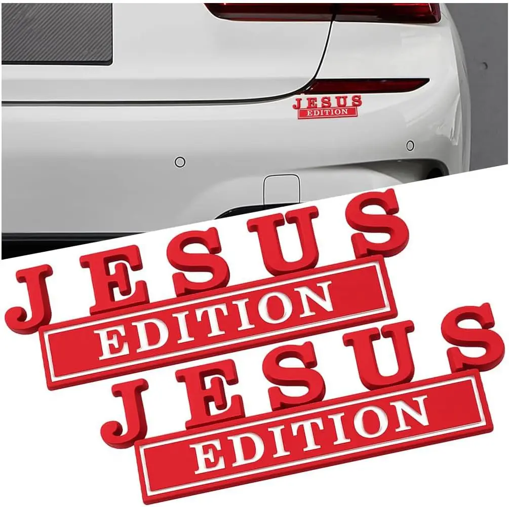 

2pcs Jesus Edition Car Emblem Stickers,3D Christian Symbol Vehicle Bumper Window Badge,Waterproof for SUV RV Truck (Red White)