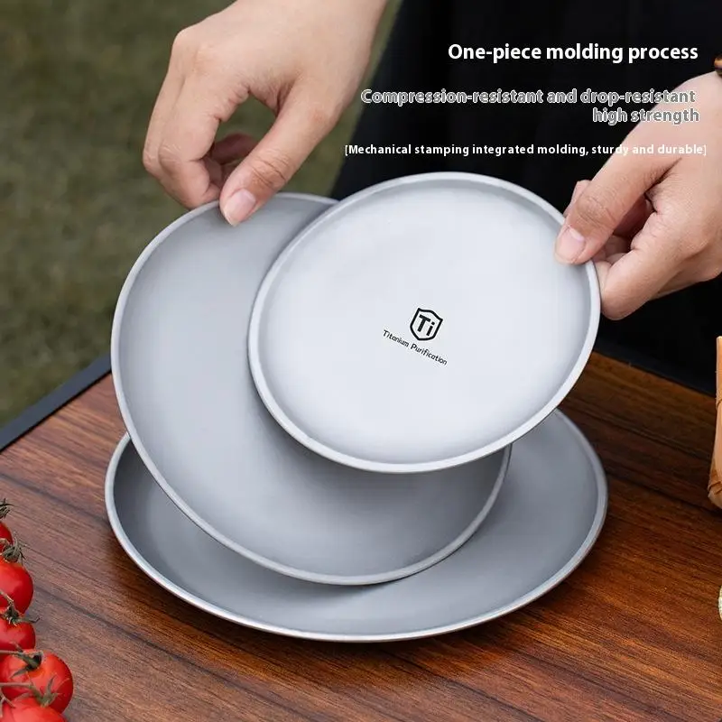 1PC Titanium Camping Plate Travel Tableware Stackable Camping Supplies Backcountry Dinnerware For Backpacking Picnic Equipment