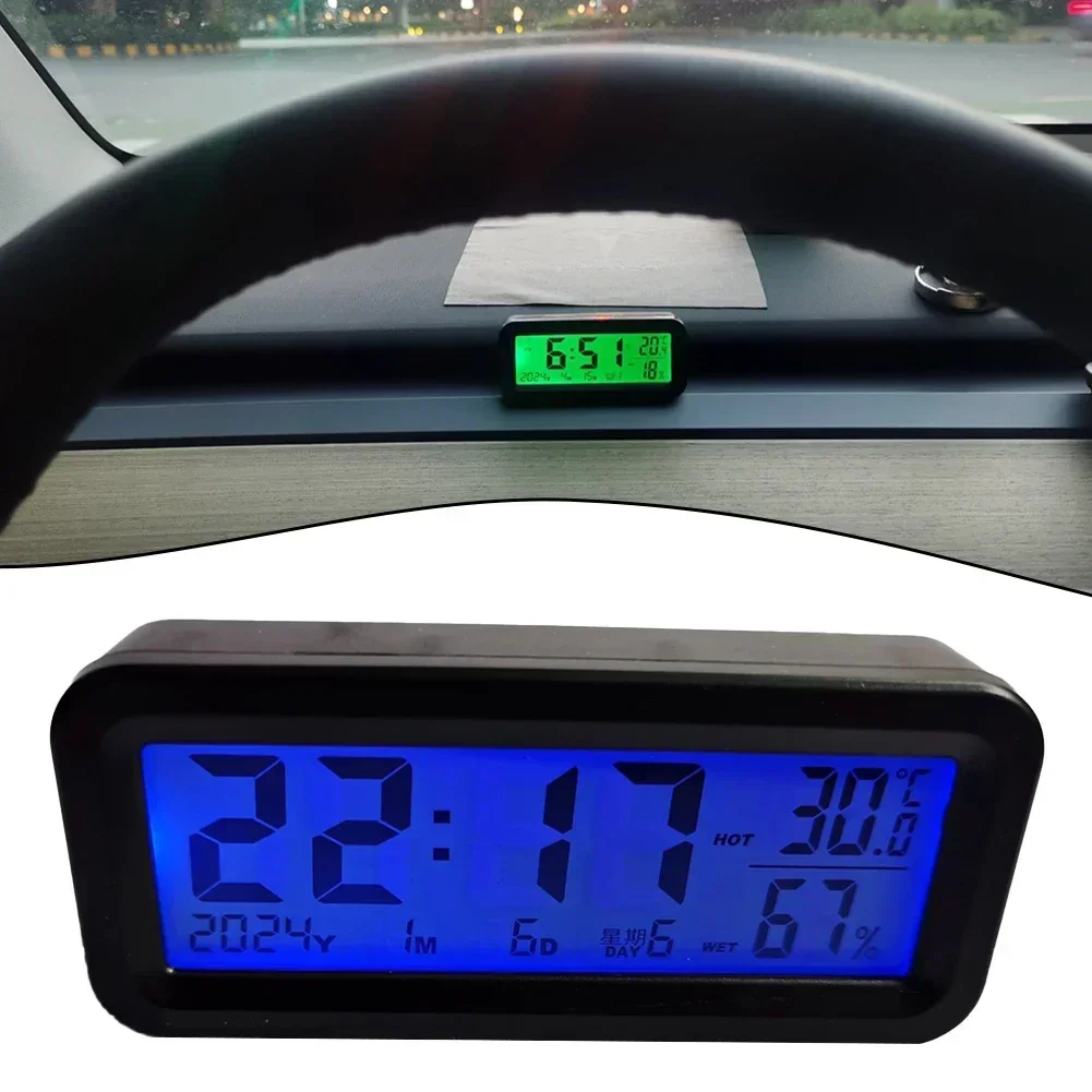 Car Clock Solar Power Temperature Humidity Gauge Backlight Dashboard Clock High Quality Solar Car Thermometer Clock