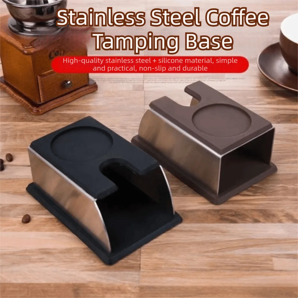 

Stainless Steel Coffee Tamper Station Silicone Bottom Trapezoidal Design Coffee Tamper Holder Space Saving Multifunctional