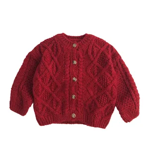 Camisola infantil natal inverno meninos meninas padrão de cânhamo malha cardigan trajes vermelhos crianças personalizar roupas 8 principais vendas cardigan natal menino - №5