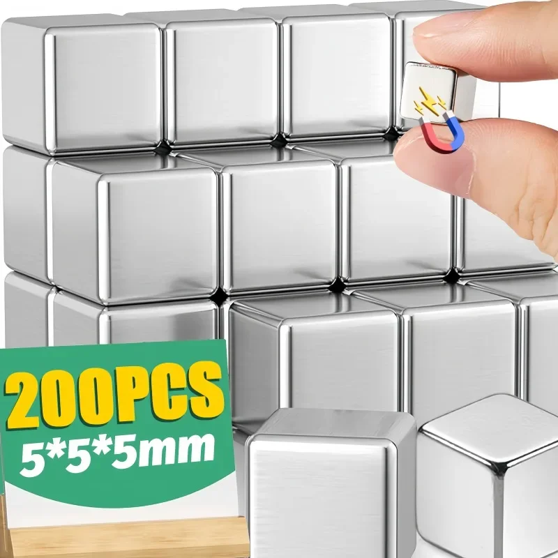 

200/10PCS Mini Strong Neodymium Magnets Silver Cube Magnets for Crafts Fridge Whiteboard Office Dry Erase Board Magnetic Block