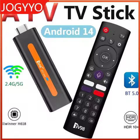 TV Stick Support Android 14.0 Video 4K BT5.0 WiFi 6 Allwinner H618 8K ATV Smart Quad Core Cortex A53 Voice Remote Smart TV Box