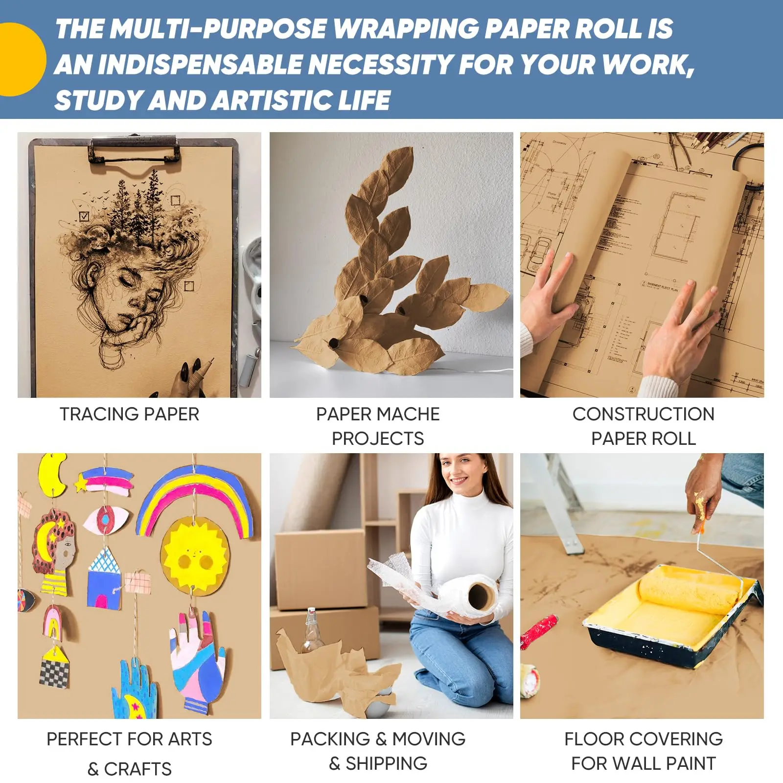 Braune Kraft papierrolle für Geschenk verpackung bewegliche Verpackung braune Papierrolle zum Malen von DIY Blumen und Geschenken Umwelt papier