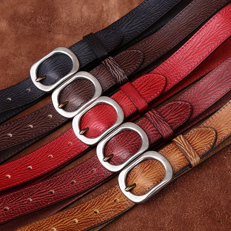 3.0CM Ladies Pure Cowhide High Quality Genuine Leather Belts for Women Needle Buckle Jeans Cowboy Waist Belt Luxury Designer