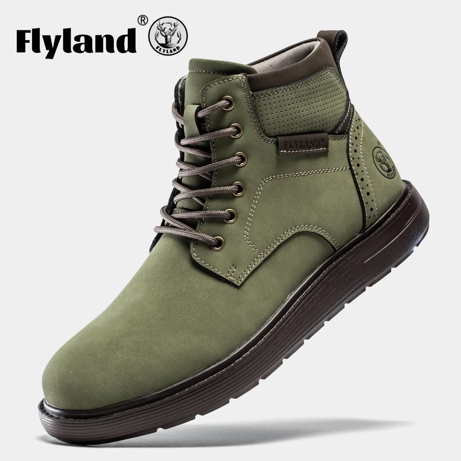 FLYLAND Fashion Men‘s Chukka Boots Casual Handmade Genuine Leather Men Shoes Anti-Slip Male Driving Shoe