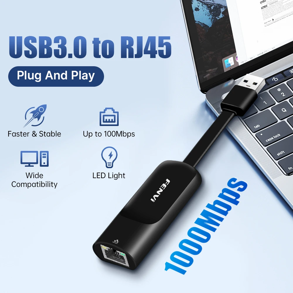 FENVI USB 3.0 cablato USB a Rj45 Lan Ethernet Adattatore RTL8153 1000Mbps Driver Scheda di rete gratuita per PC portatile MacBook Windows