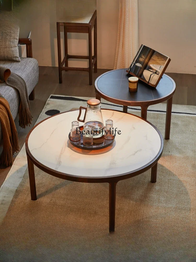 

FG40Solid Wood round Tea Table Combination Nordic round Black Walnut Simple Stone Plate Corner Table Living Room Furniture