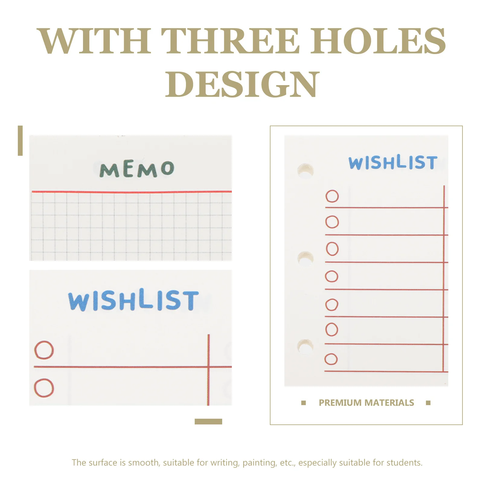 Papel de hojas sueltas, recarga de perforadora de 3 agujeros para cuaderno en espiral, reemplazo de papel interior, papelería para estudiantes, Bloc de notas, papel de escritura, 4 Uds.