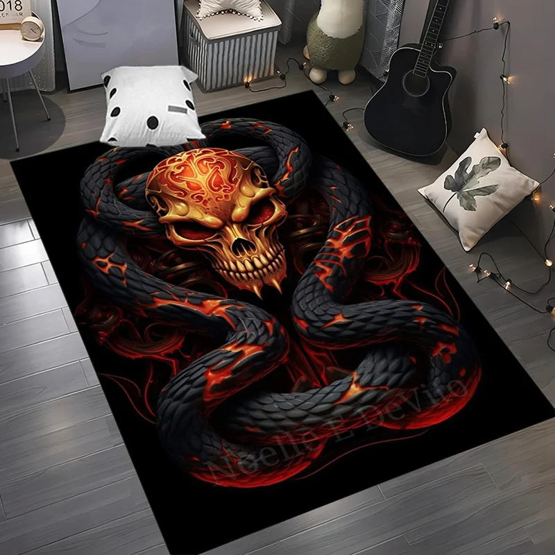 1pc Hell Skull Flame Pattern Area Rug, Non Slip, Hand Wash Only, Bold Vibrant Home Decor, Ideal Gift, Perfect for Terrace Garden