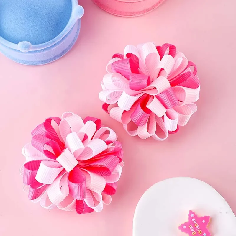 ncmama 2Pcs Ribbon Flower Hairpins Double Color Hair Clips Girls Princess Hairpin Barrettes Handmade Headwear Hair Accessories