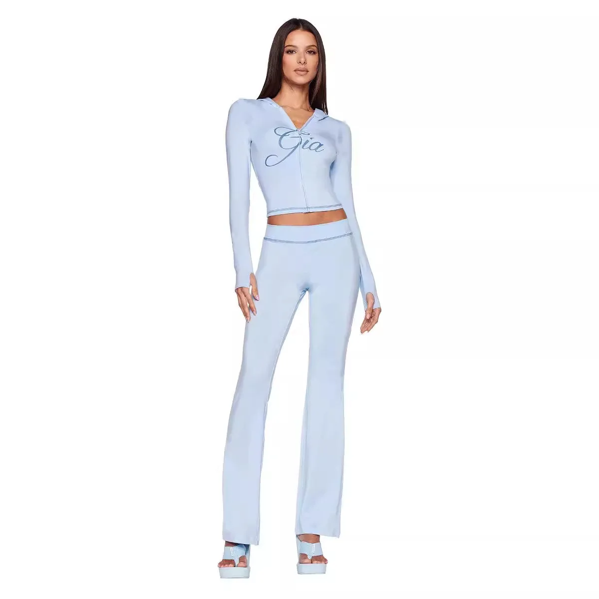 I. AM. GIA Women's New Two Pieces Set Pant Sets Bralette High-waisted Casual Summer Tracksuit Y2k Hooded Cardigan Sweatshirt Set