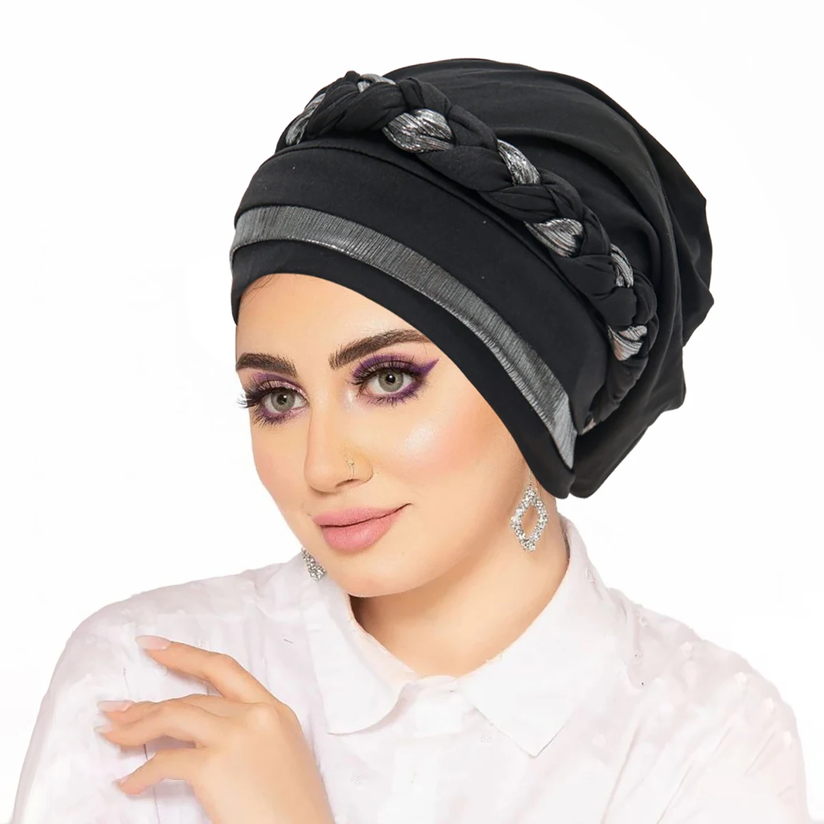 جديد كتلة اللون جديلة الحجاب الإسلامي قبعات النساء التفاف رئيس رمضان لينة مرنة السيدات الأزياء عمامة بونيه