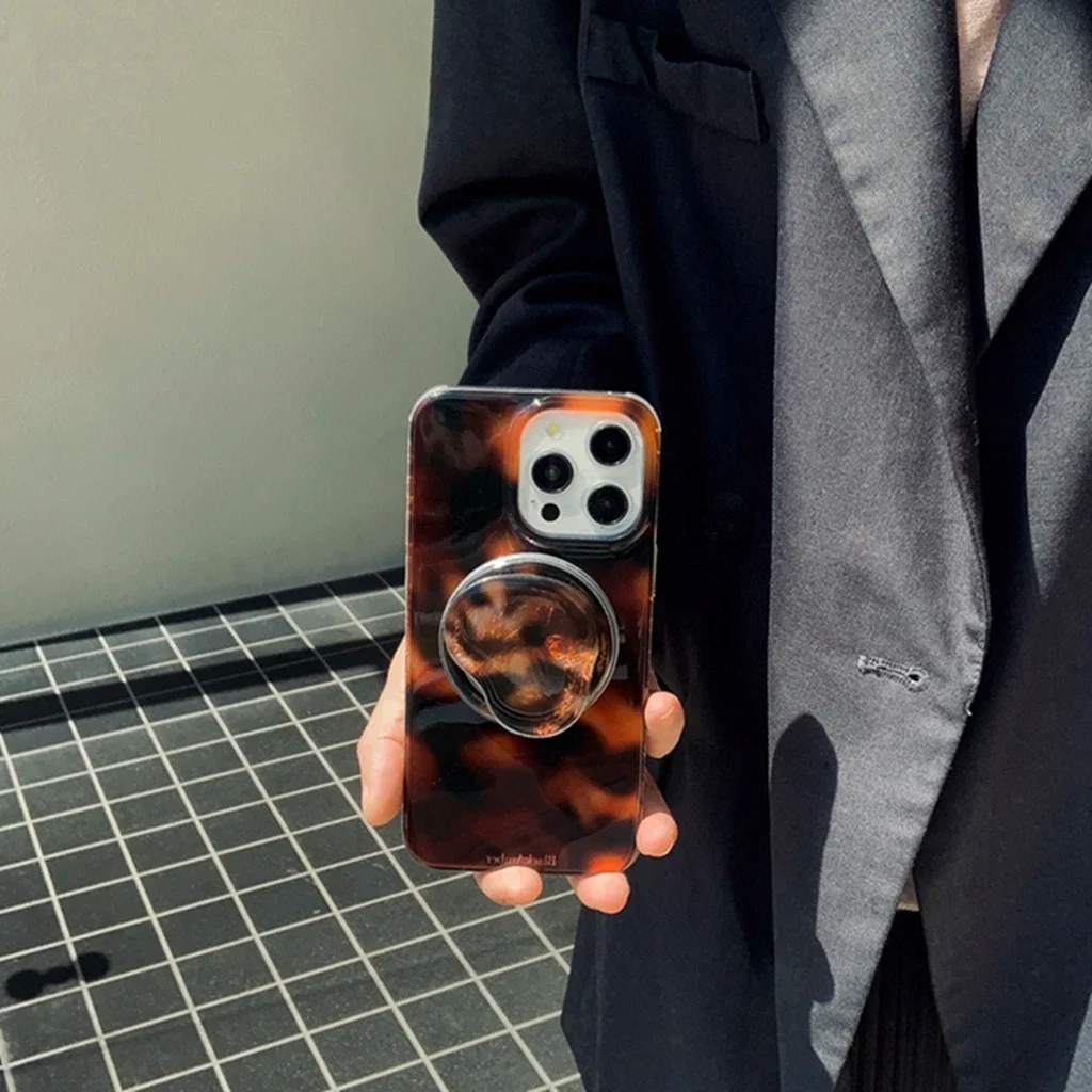 Stylish Personality Black Brown Amber Iceberg Pattern Magnetic With Holder Phone Cover Case for iPhone 16 15 14 13 12 Pro Max