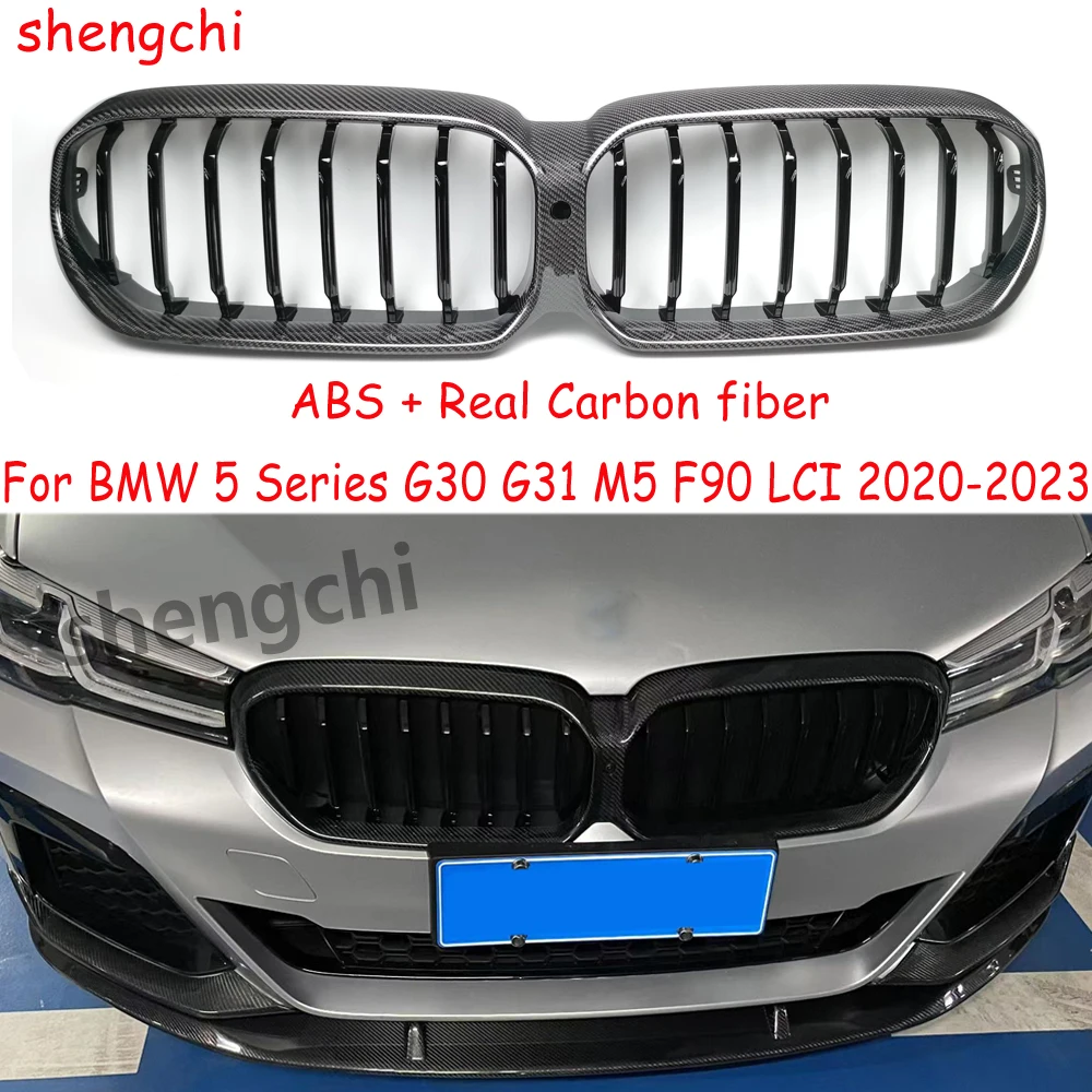 G30 LCI Carbon Fiber Front Bumper Grilles For BMW 5 Series G30 G31 F90 M5 Facelifted 520i 530i 540i M550i M550d Grill 2020-2023