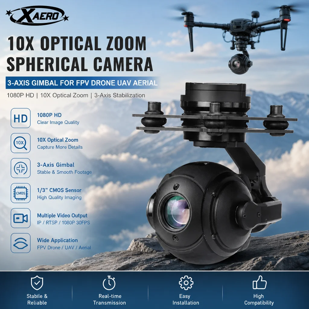 XAERO 1080p 10X Optical Zoom Spherical Camera 1/3 CMOS 3-Axis Gimbal for FPV Drone UAV Aerial