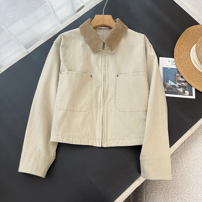 معطف تنحيف كبير من سلسلة U American Retro Color Blo Collar Jaet للرجال والنساء ذو قصة مستقيمة